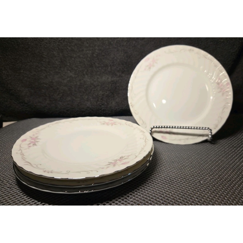 Set Of 4 Gold Standard Porcelain Dessert Plates 6.5 In Pink Rose Pattern